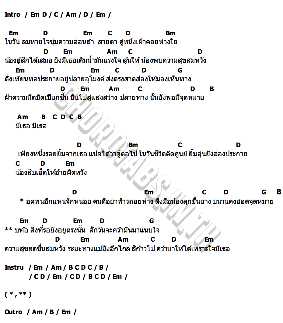 คอร์ด เพราะดวงใจนี้มีเธอ พลอย พลอยสวย