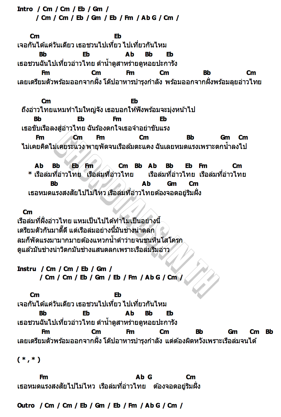 คอร์ด เรือล่มที่อ่าวไทย โบตั๋น ชนิกานต์