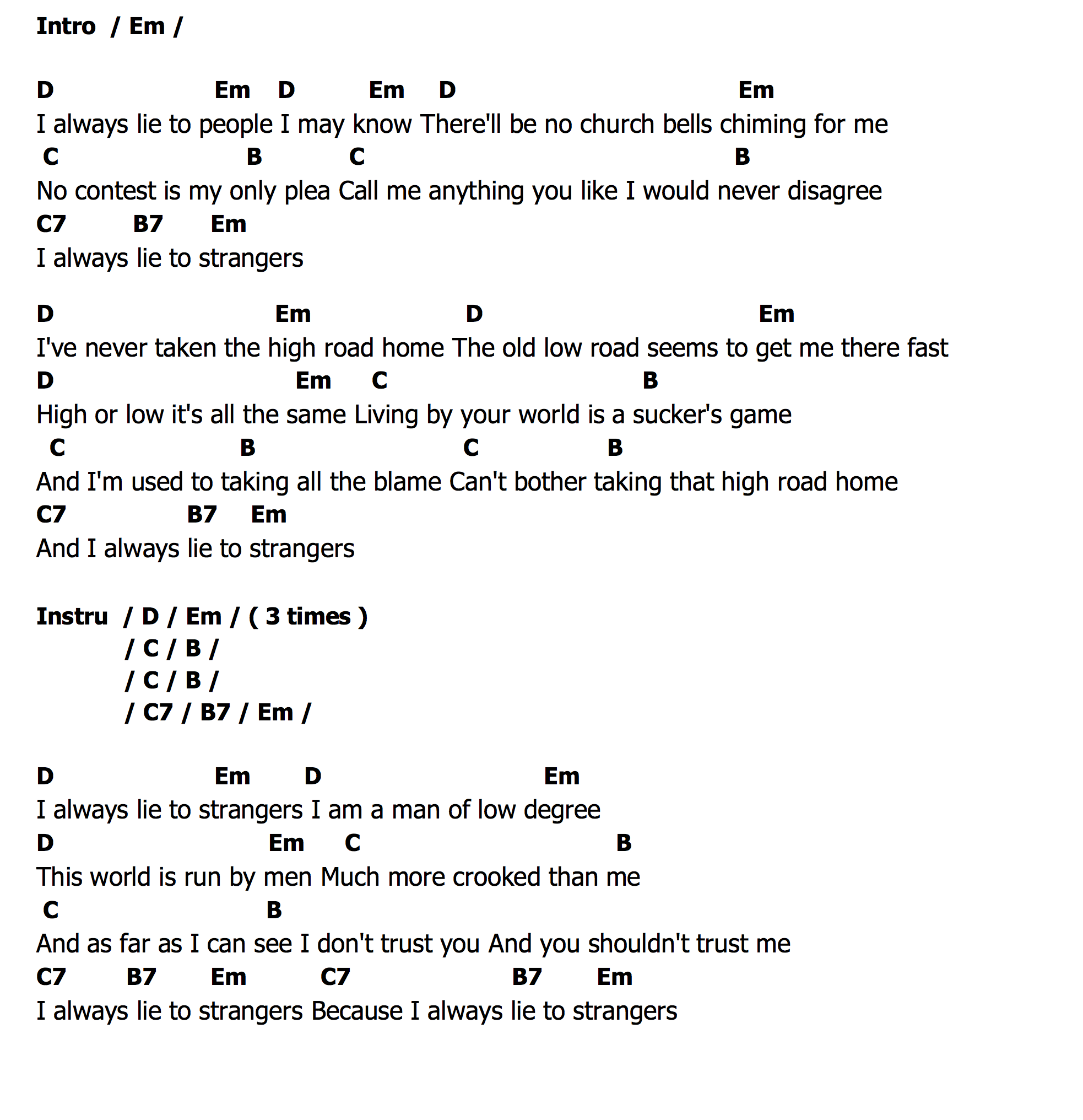 คอร์ด I Always Lie To Strangers John Mellencamp