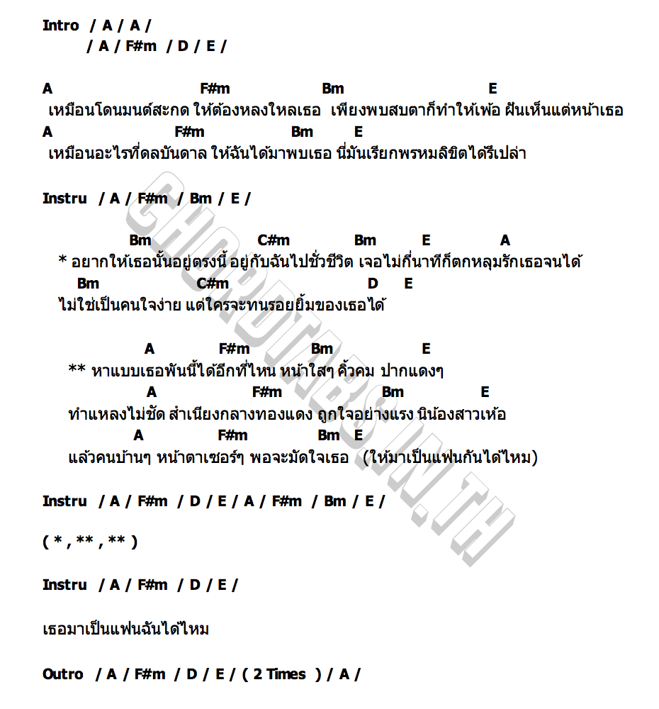คอร์ด หาแบบเธอได้อีกที่ไหน ฟา ฟาฮัจญ์