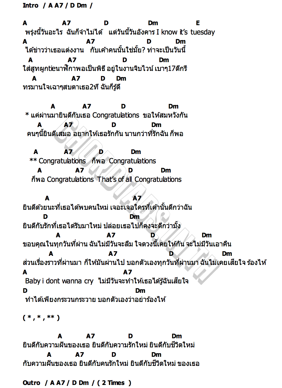 คอร์ด Congratulations (ยินดีกับเธอ) Gulfkanawut