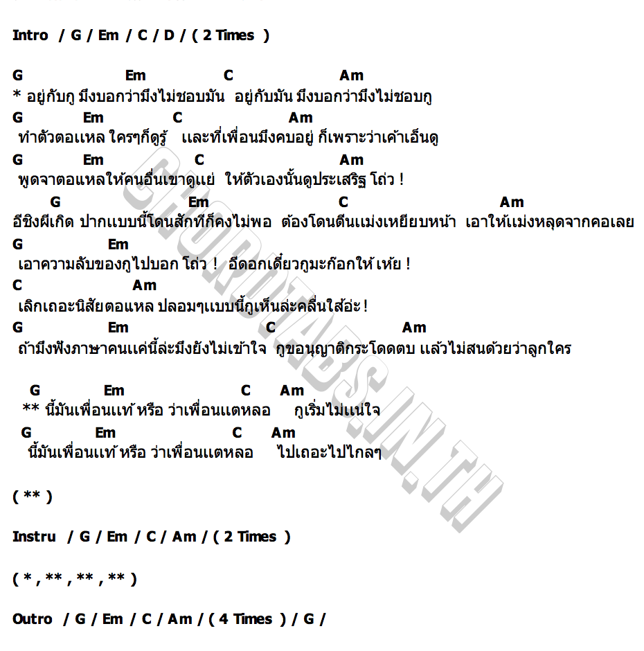 คอร์ด เพื่อนแตล้อ ทนแฮ๊ะ วงมา หา นครฯ
