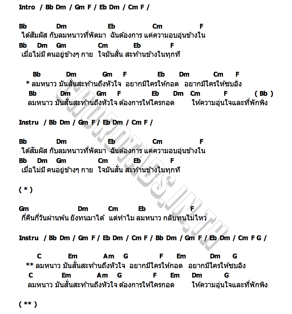 คอร์ด ลมหนาว เจ๋ง อู้บ่จ้าง
