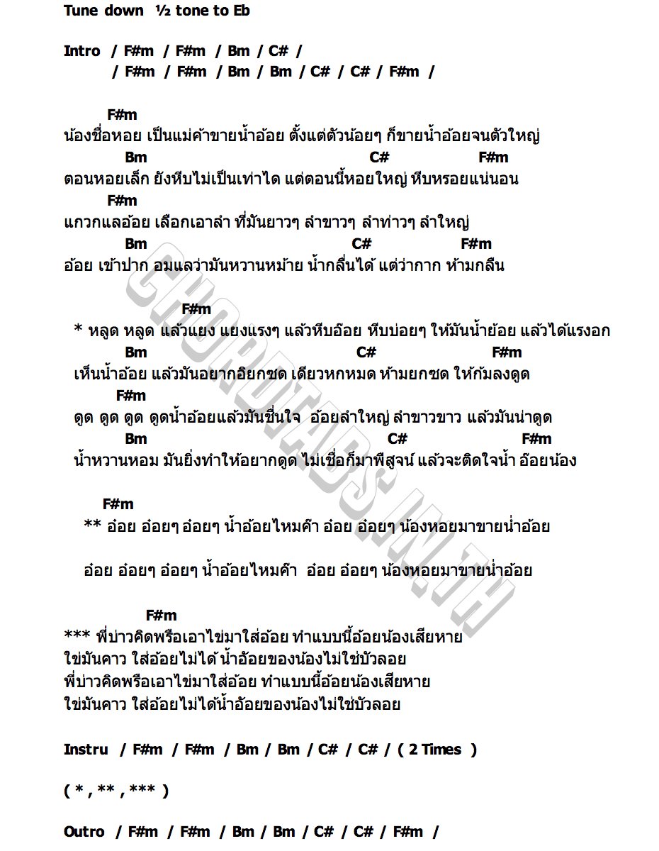 คอร์ด น้องหอยขายน้ำอ้อย นิว เนตรธิดา