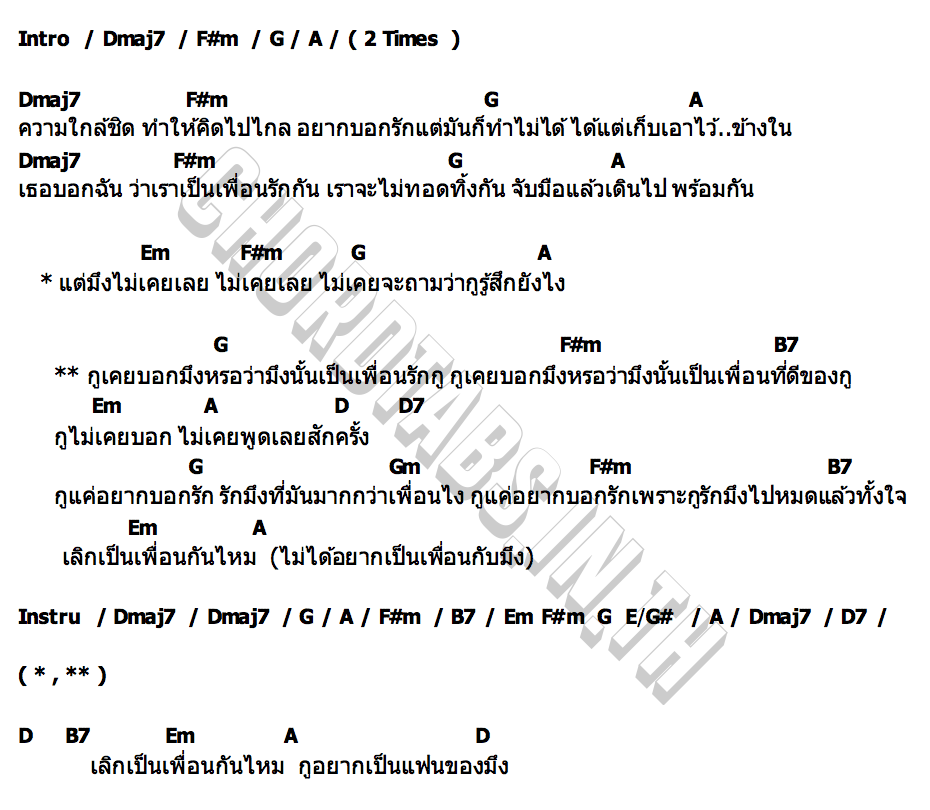 คอร์ด ใครอยากเป็นเพื่อนกับมึง จิ๋ว ปลิวลม