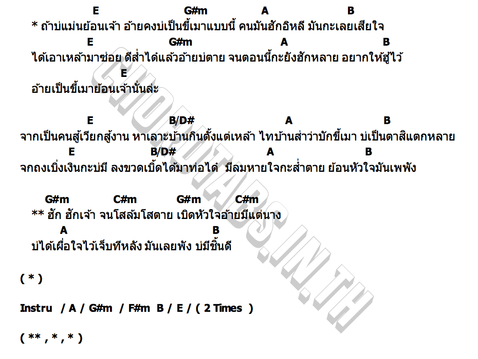 คอร์ด อ้ายเป็นขี้เมาย้อนเจ้านั้นล่ะ ต้นฮัก พรมจันทร์ (ปอบดำ)X ปี๊ด มาลี (หญ้า ดอกขิว)