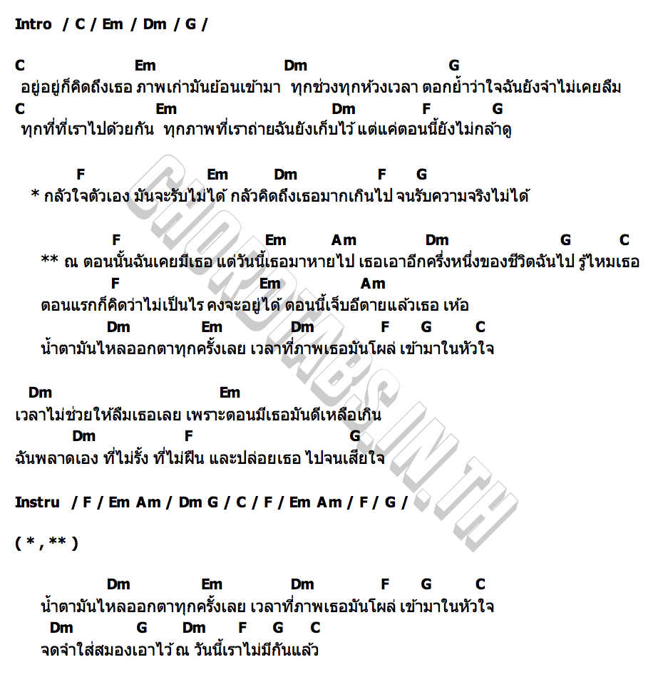 คอร์ด ณ วันนี้เราไม่มีกันแล้ว แคร์ทราย