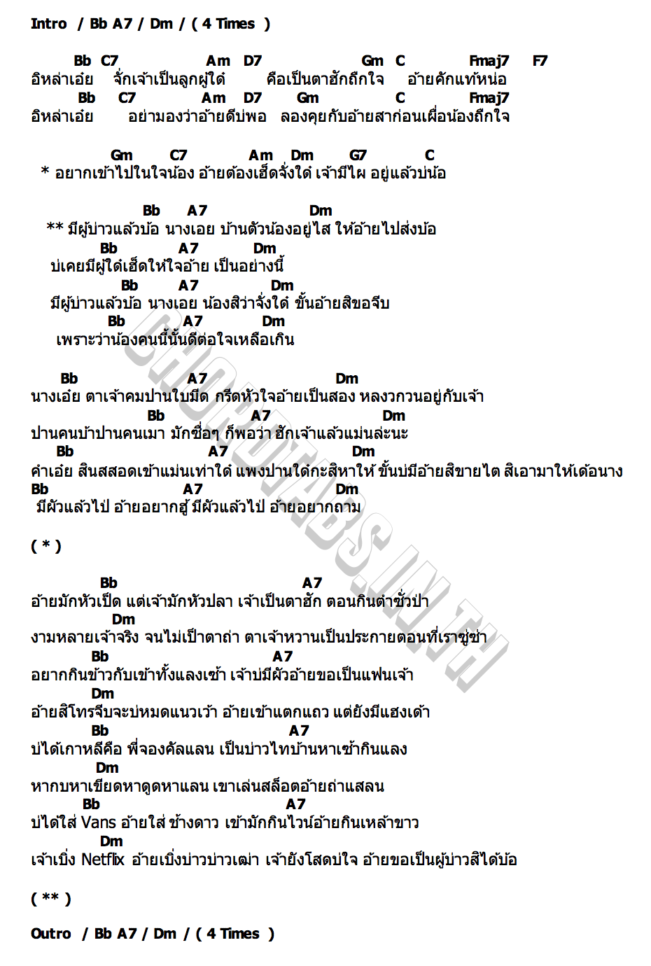 คอร์ด มีผู้บ่าวแล้วบ่ DTT (ด้ง.ต้อง.ต้า)