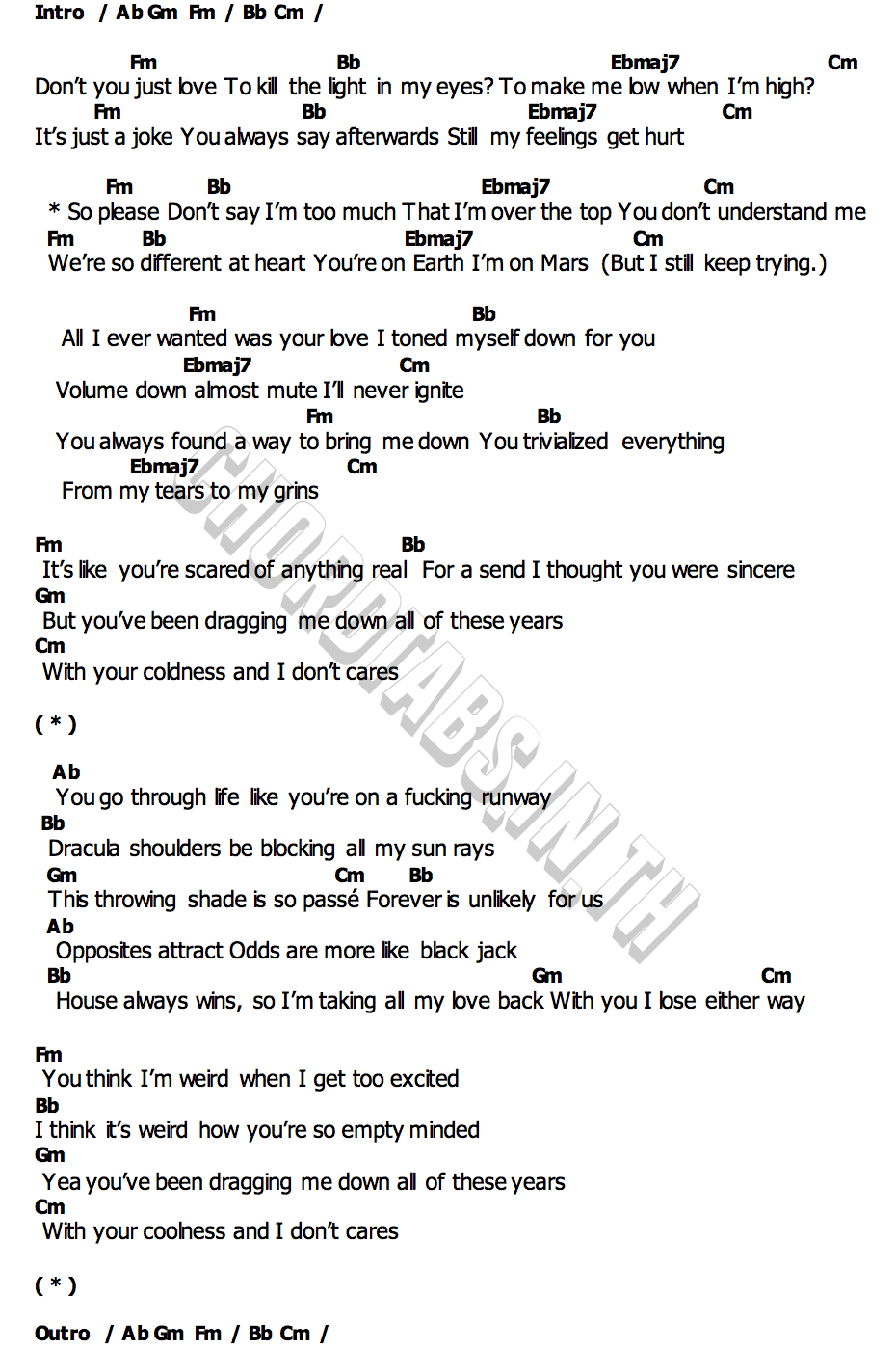 คอร์ด Too Much girl in red