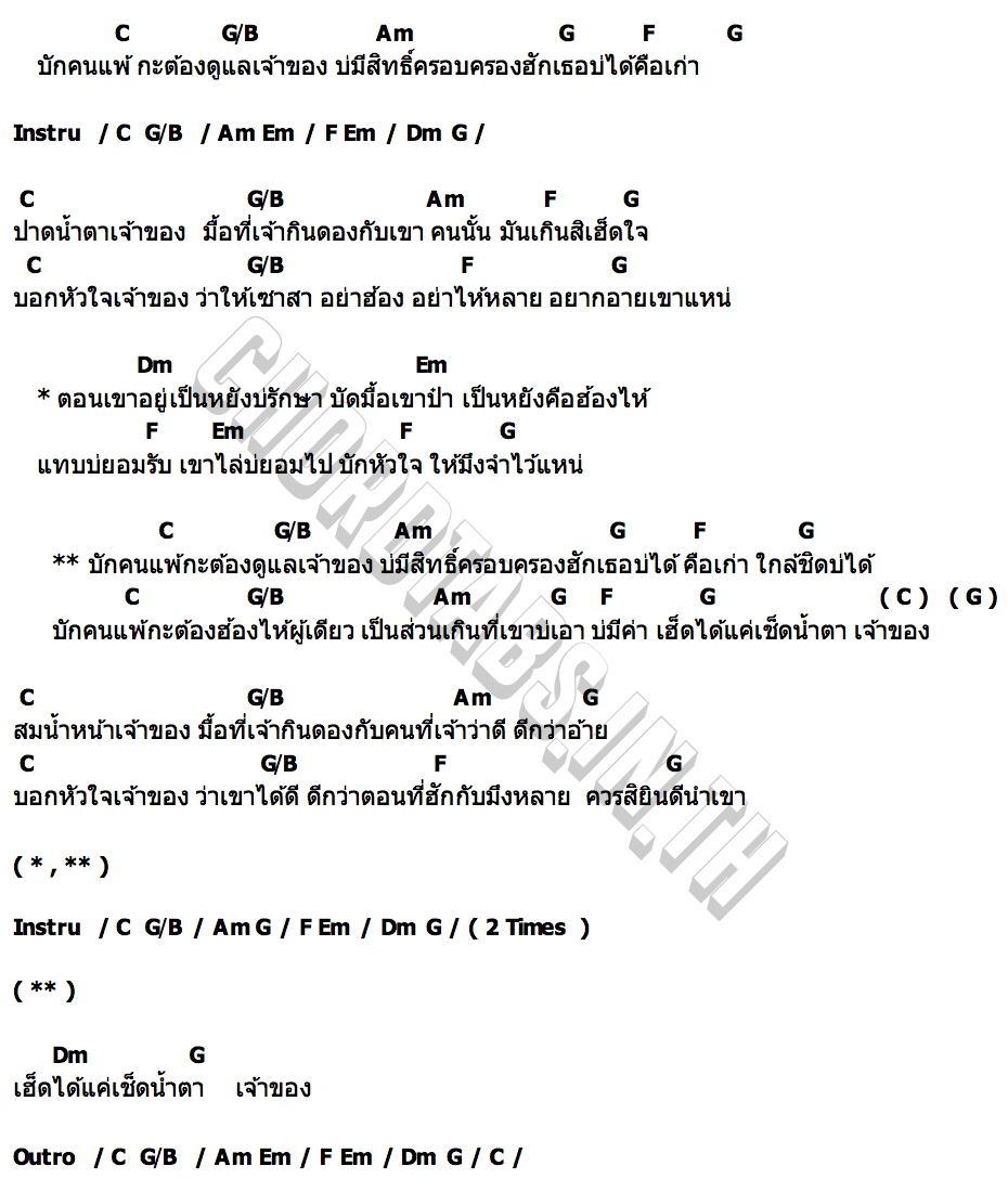 คอร์ด บักคนแพ้ เล็ก พรรณคม