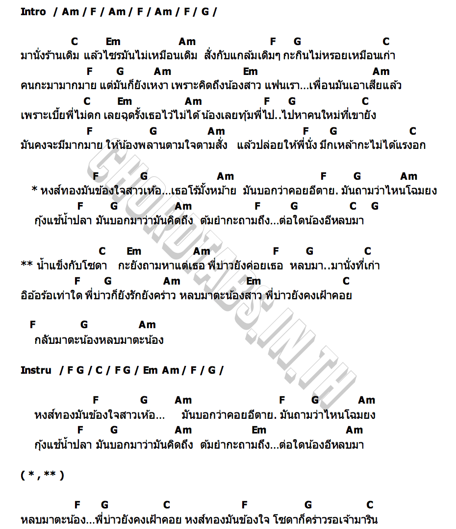 คอร์ด หงส์ทอง เมนทอล อยู่ไหนก็คิดถึง