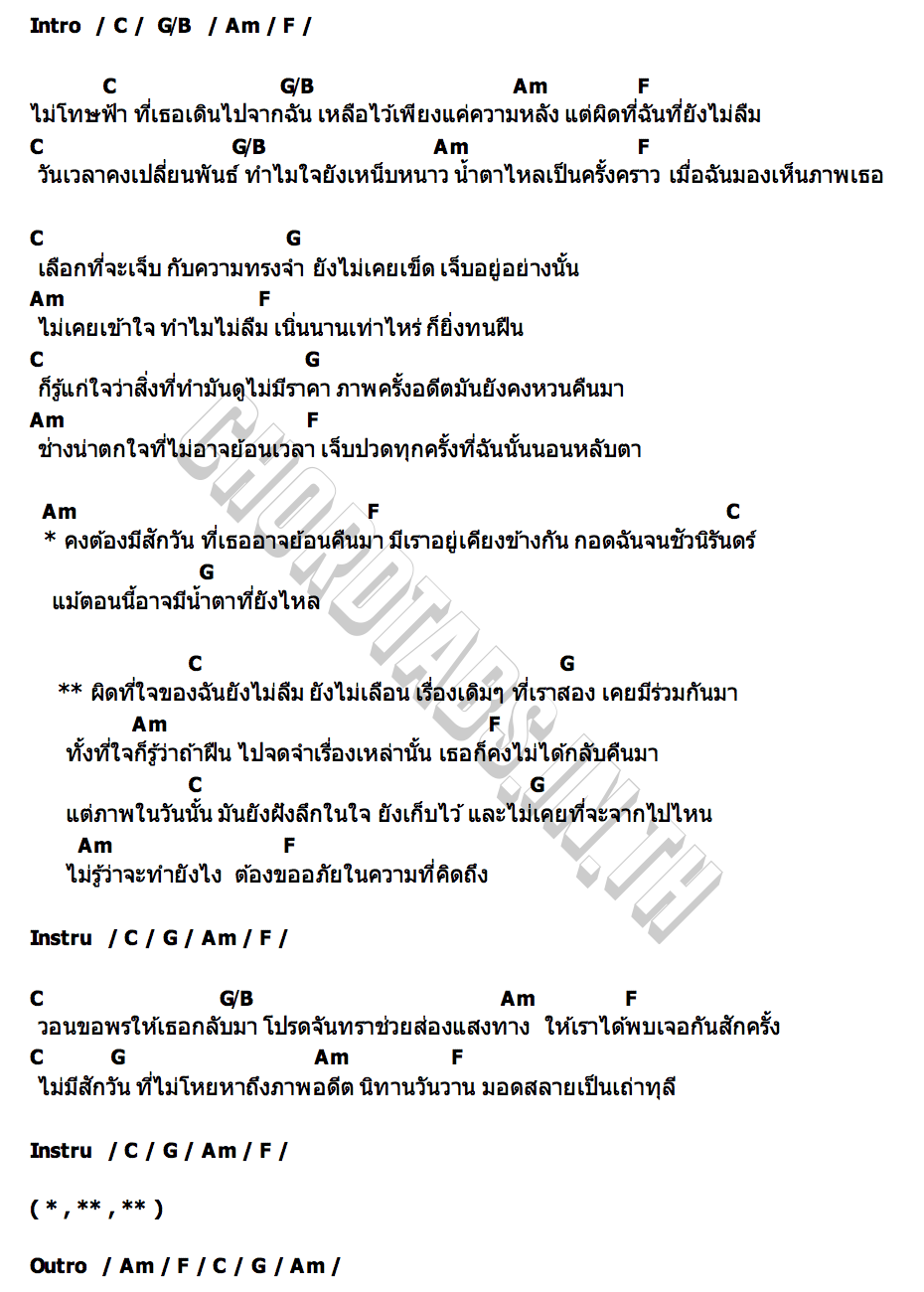 คอร์ด ผิดที่ใจไม่ลืม WanMai x โชค ธนวัฒน์