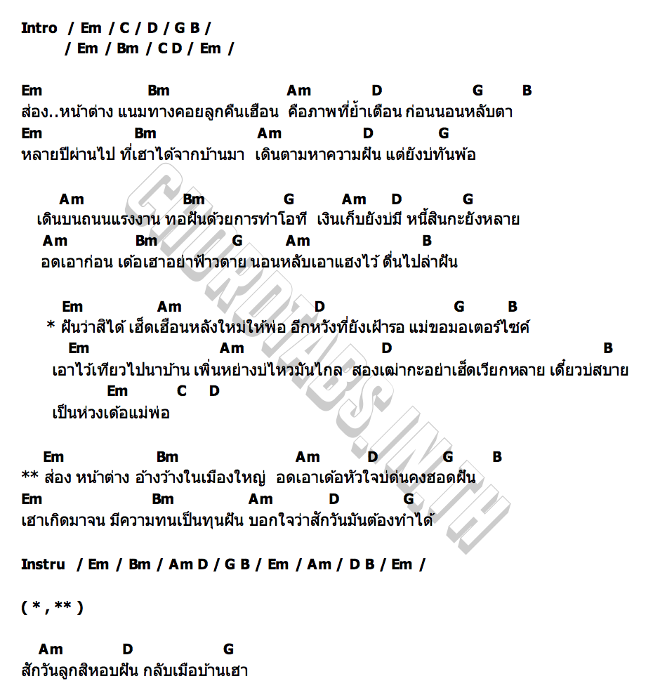 คอร์ด ส่องหน้าต่าง บุษบา เมืองเลย