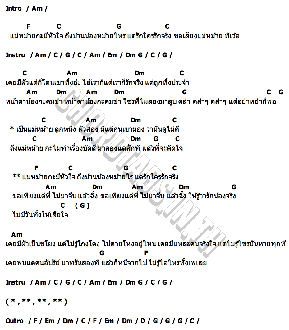 คอร์ด แม่หม้ายก็มีหัวใจ (จากใจแม่หม้าย) อ๊อฟ ดอกฟ้าxเพลง วิสสุตาxวันใหม่ ยูนิคอร์น