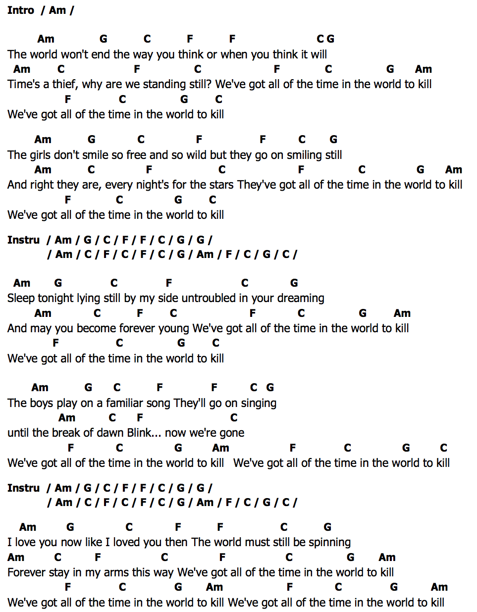คอร์ด All Of The Time In The World To Kill The Milk Carton Kids