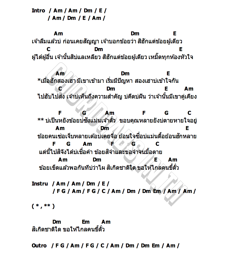 คอร์ด ซังคนขี้ตั๋ว ลำยอง หนองหินห่าว