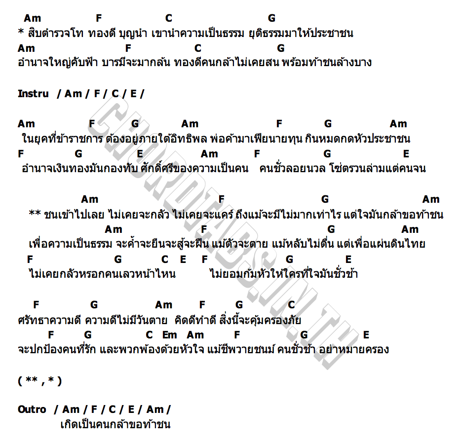 คอร์ด กล้าท้าชน บ่าววี