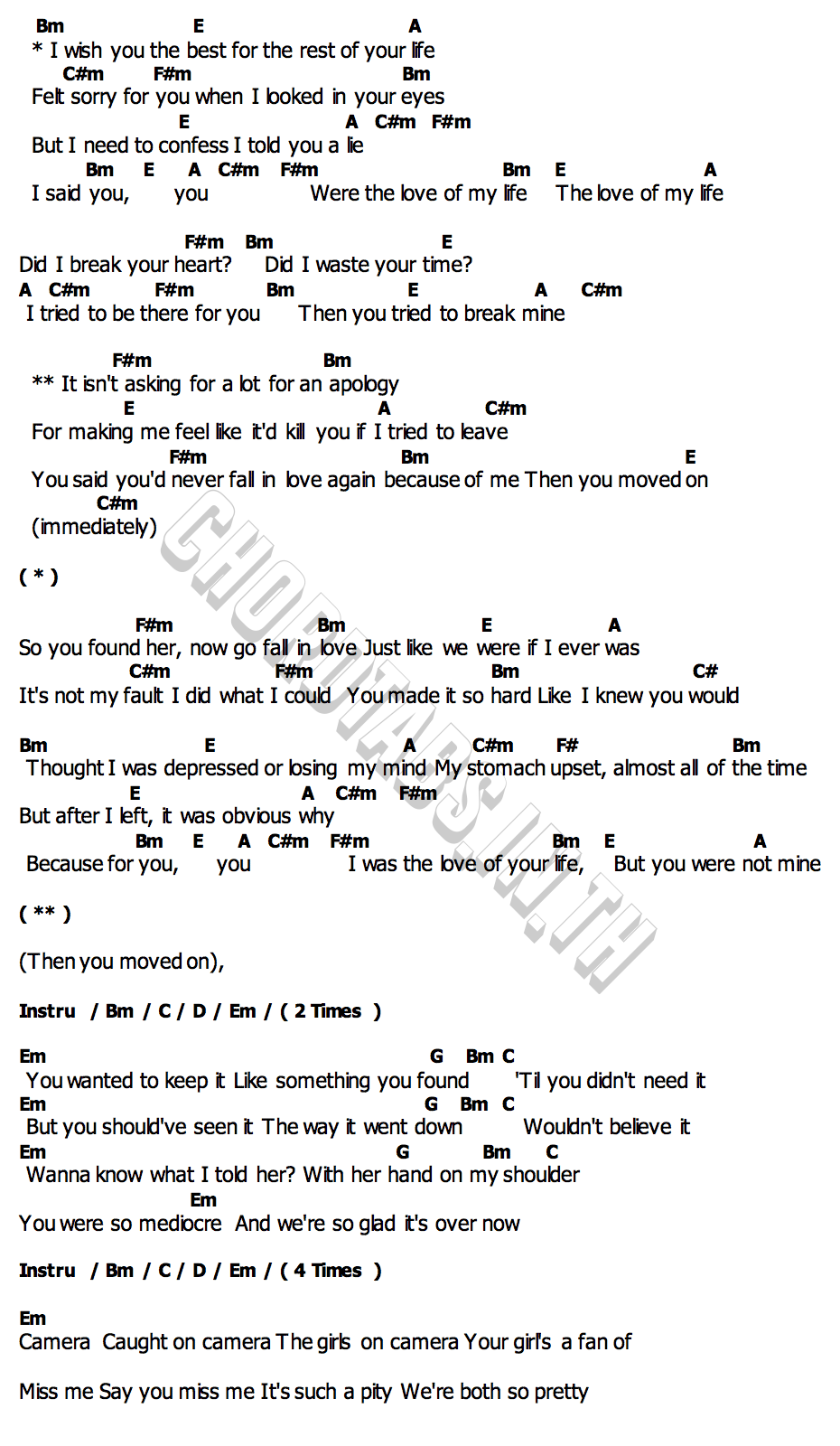 คอร์ด L AMOUR DE MA VIE Billie Eilish