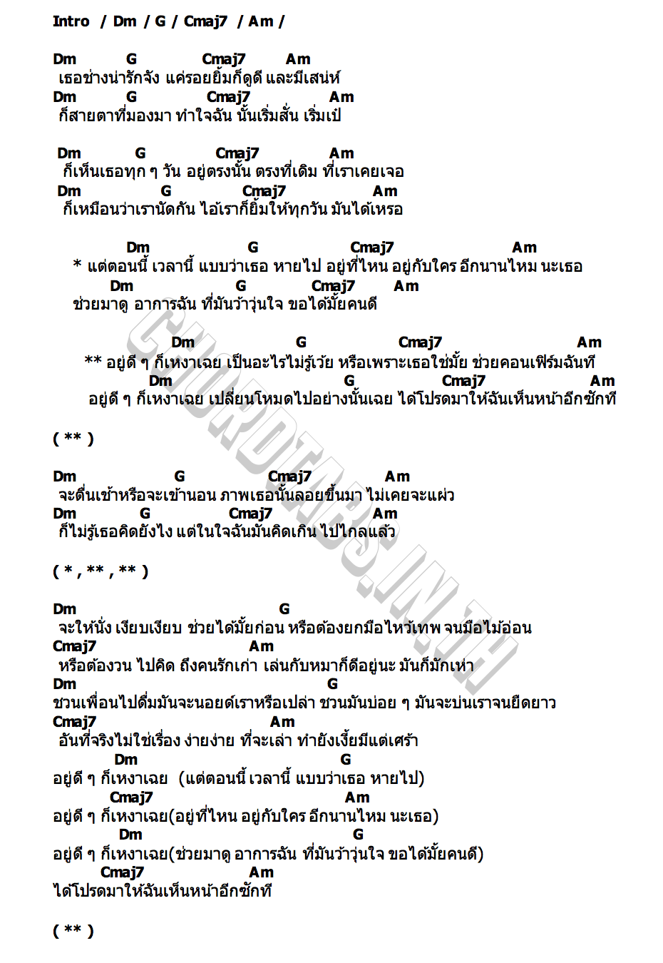 คอร์ด อยู่ดีดีก็เหงาเฉย (Alone) La Ong Fong (ละอองฟอง)