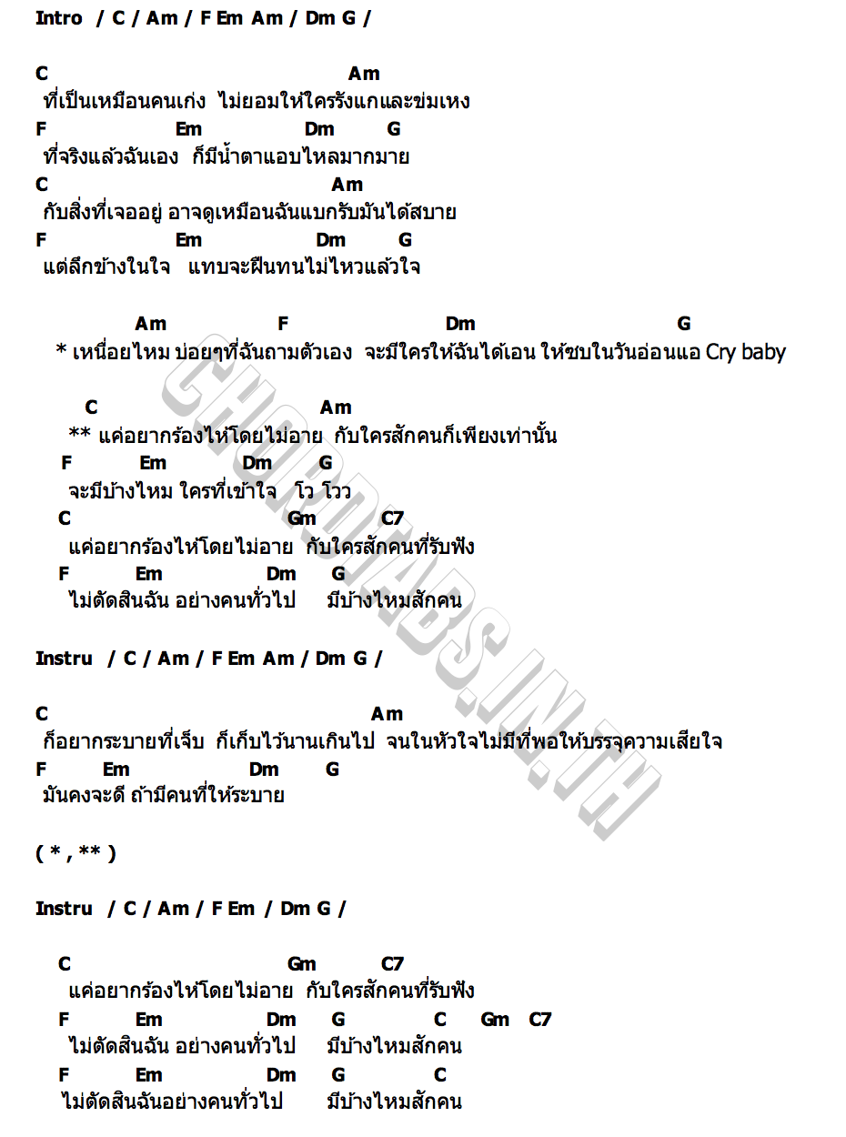 คอร์ด Cry Baby ขนมจีน กุลมาศ