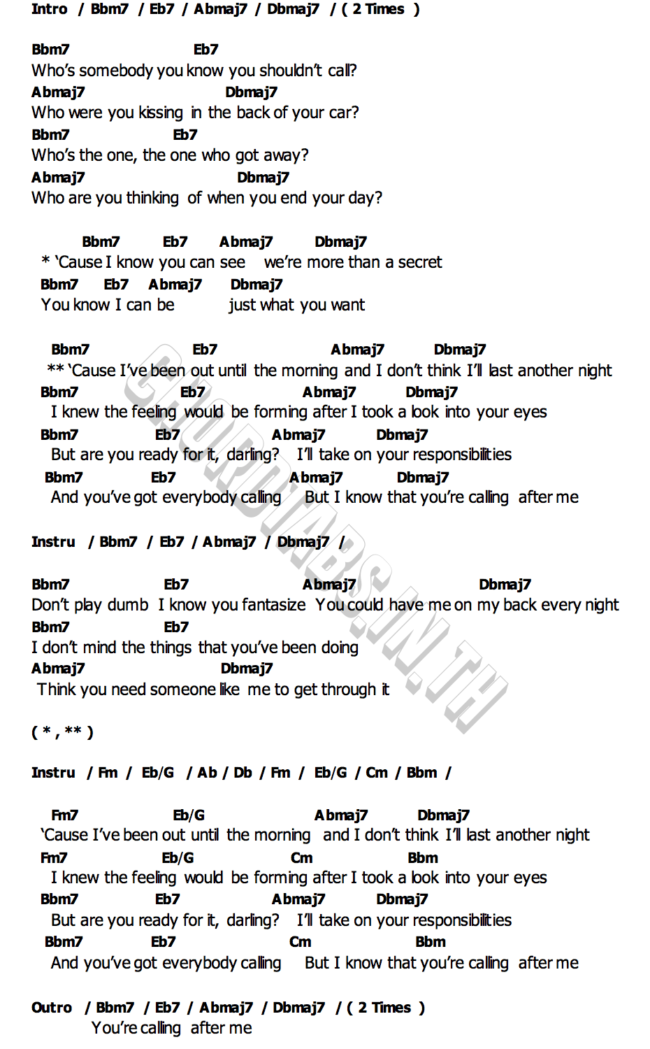คอร์ด Calling After Me Wallows
