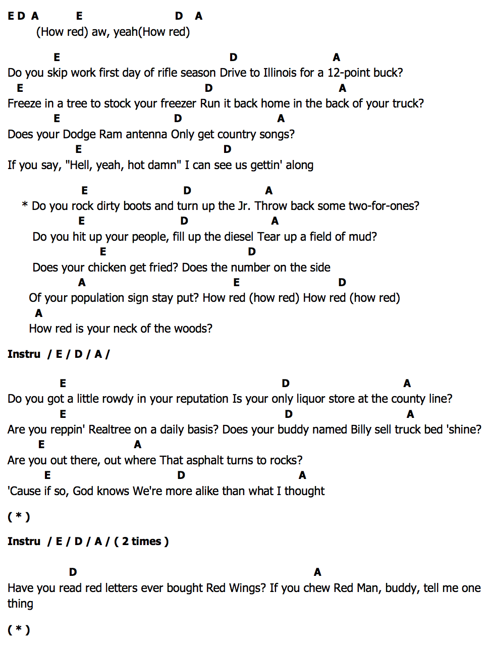 คอร์ด How Red Tyler Hubbard