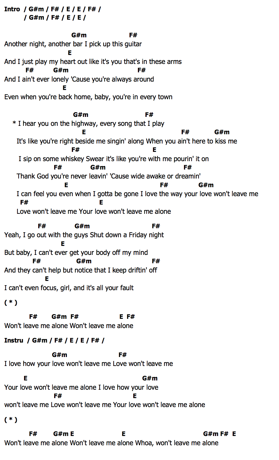 คอร์ด Leave Me Alone Tyler Hubbard