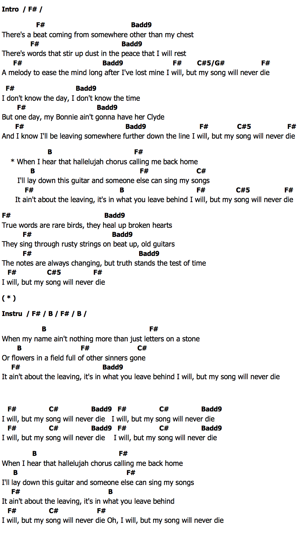 คอร์ด My Song Will Never Die Luke Combs