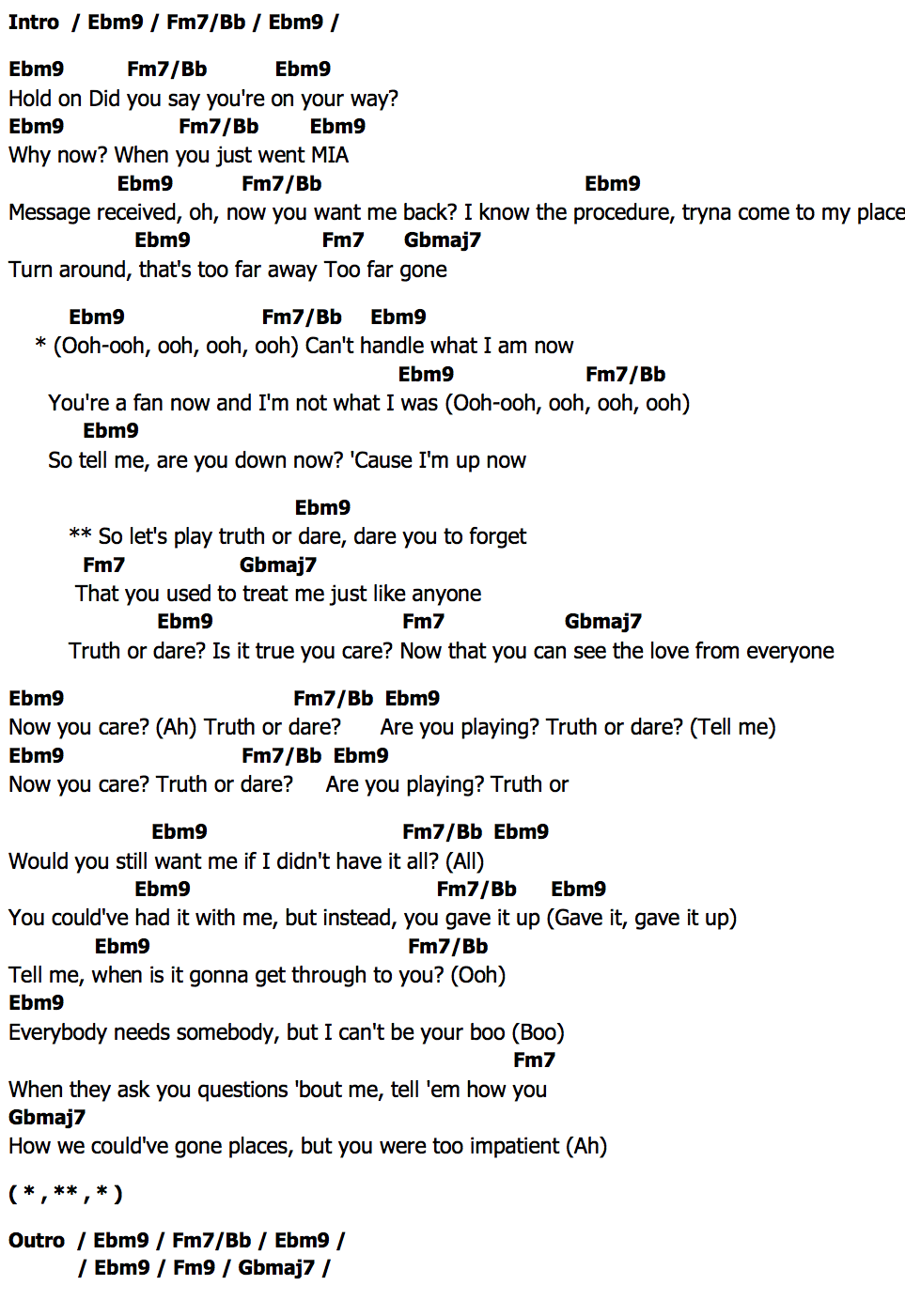 คอร์ด Truth Or Dare Tyla