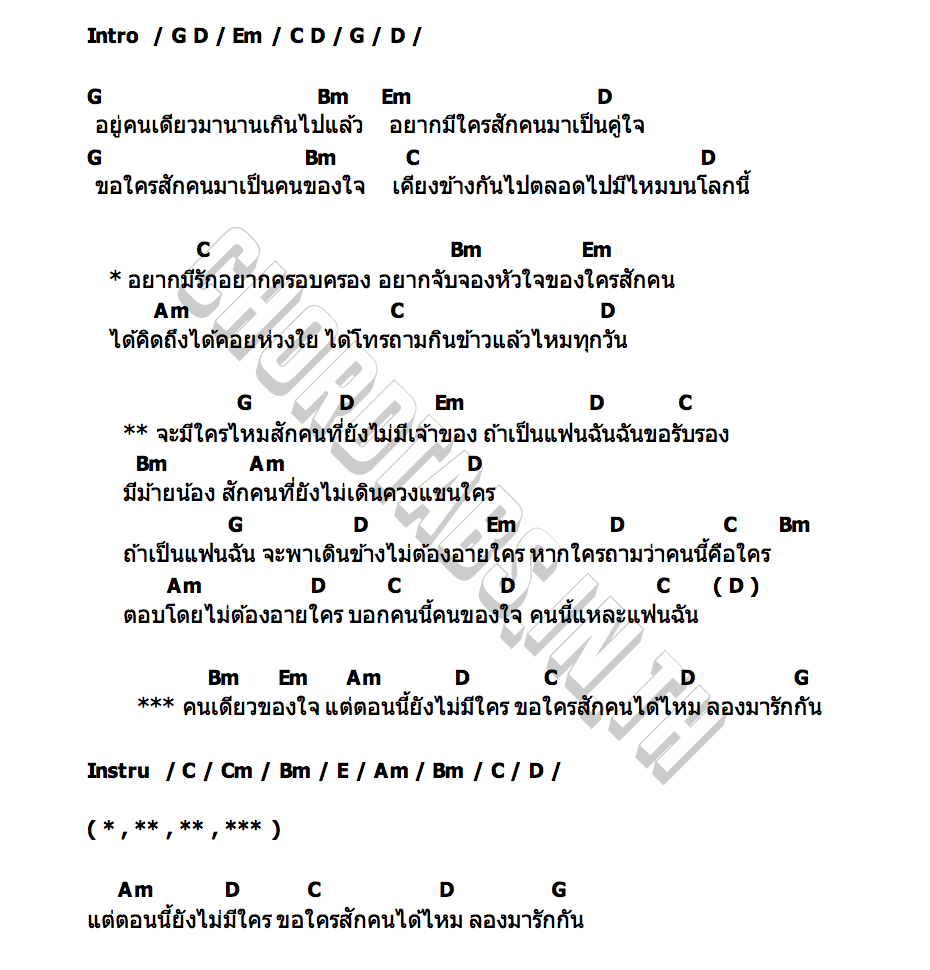 คอร์ด ขอใครสักคนได้ไหม โตน พีรภณ