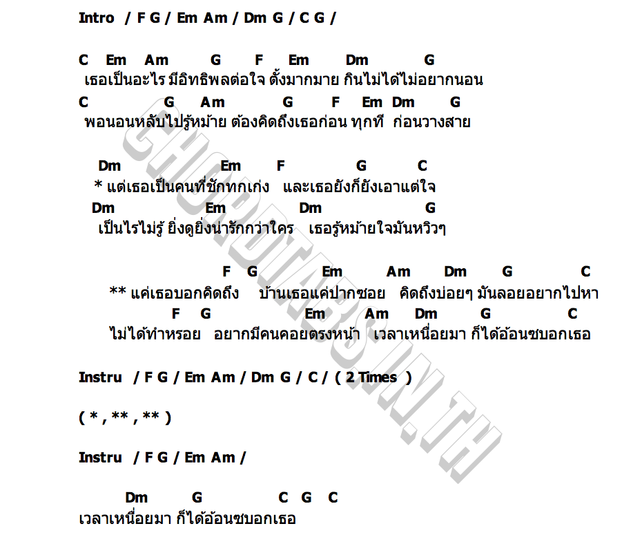 คอร์ด แค่เธอบอกว่าคิดถึง (ชักทก) ค.แคท ใบจากเรคคอร์ด