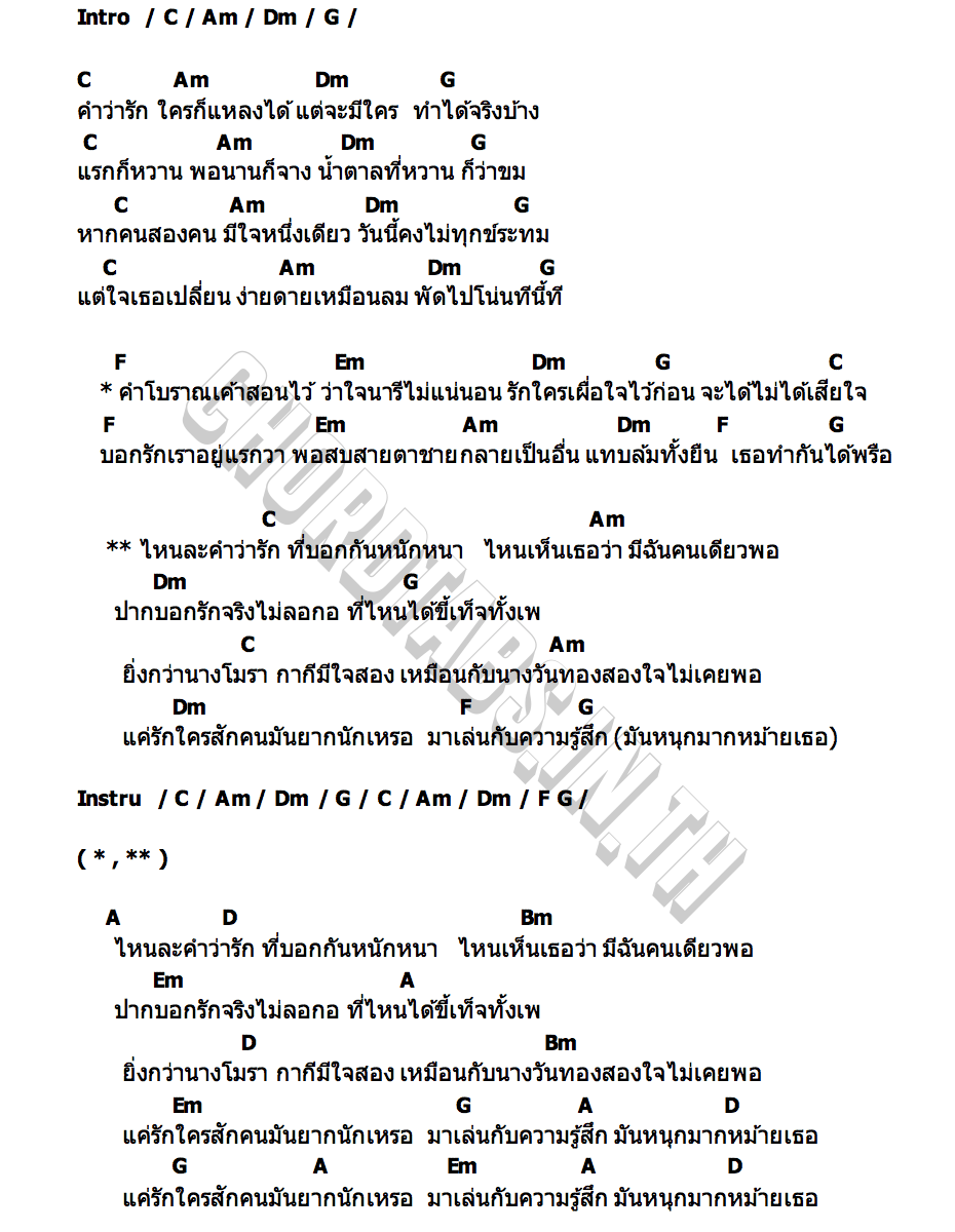 คอร์ด ไหนว่ารักหนักหนา ดอน ปาละกุล