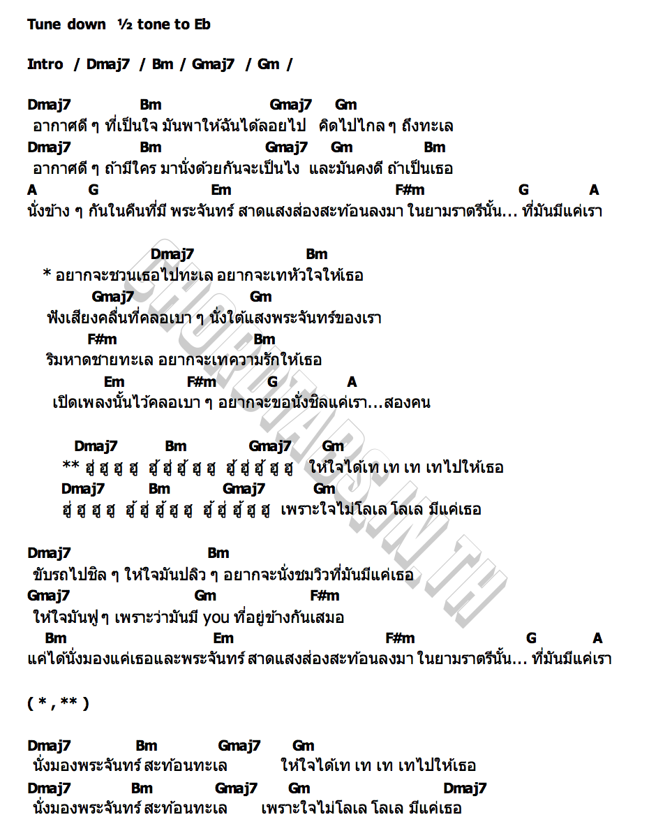 คอร์ด ทะเลพระจันทร์ (Alone With U) La Moon