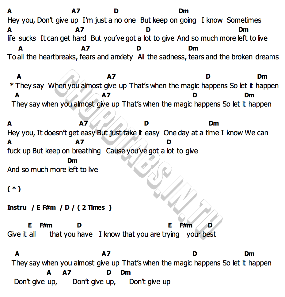 คอร์ด When You Almost Give Up Valentina Ploy