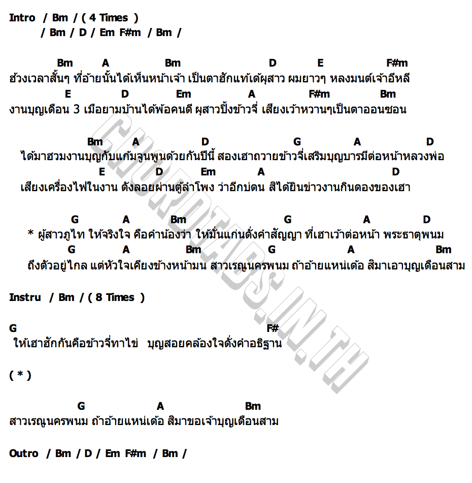คอร์ด คำอธิษฐานบุญเดือนสาม นิรุจ ซอฟท์มิวสิค