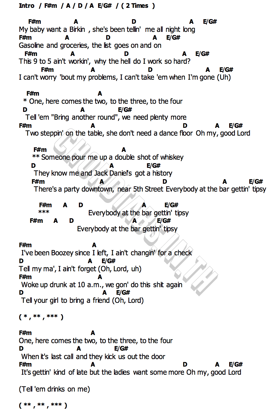 คอร์ด A Bar Song (Tipsy) Shaboozey