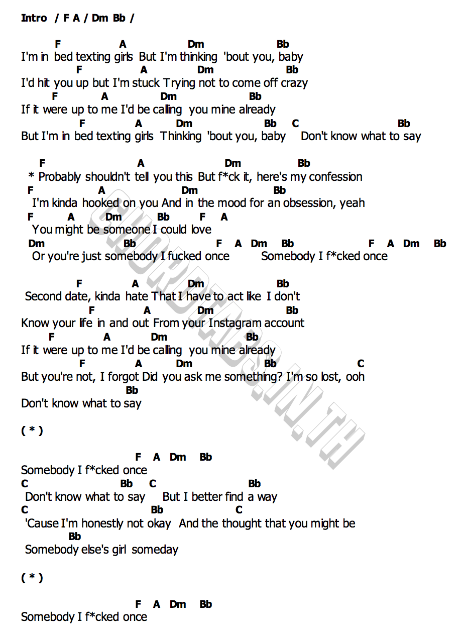 คอร์ด Somebody I F cked Once Zolita