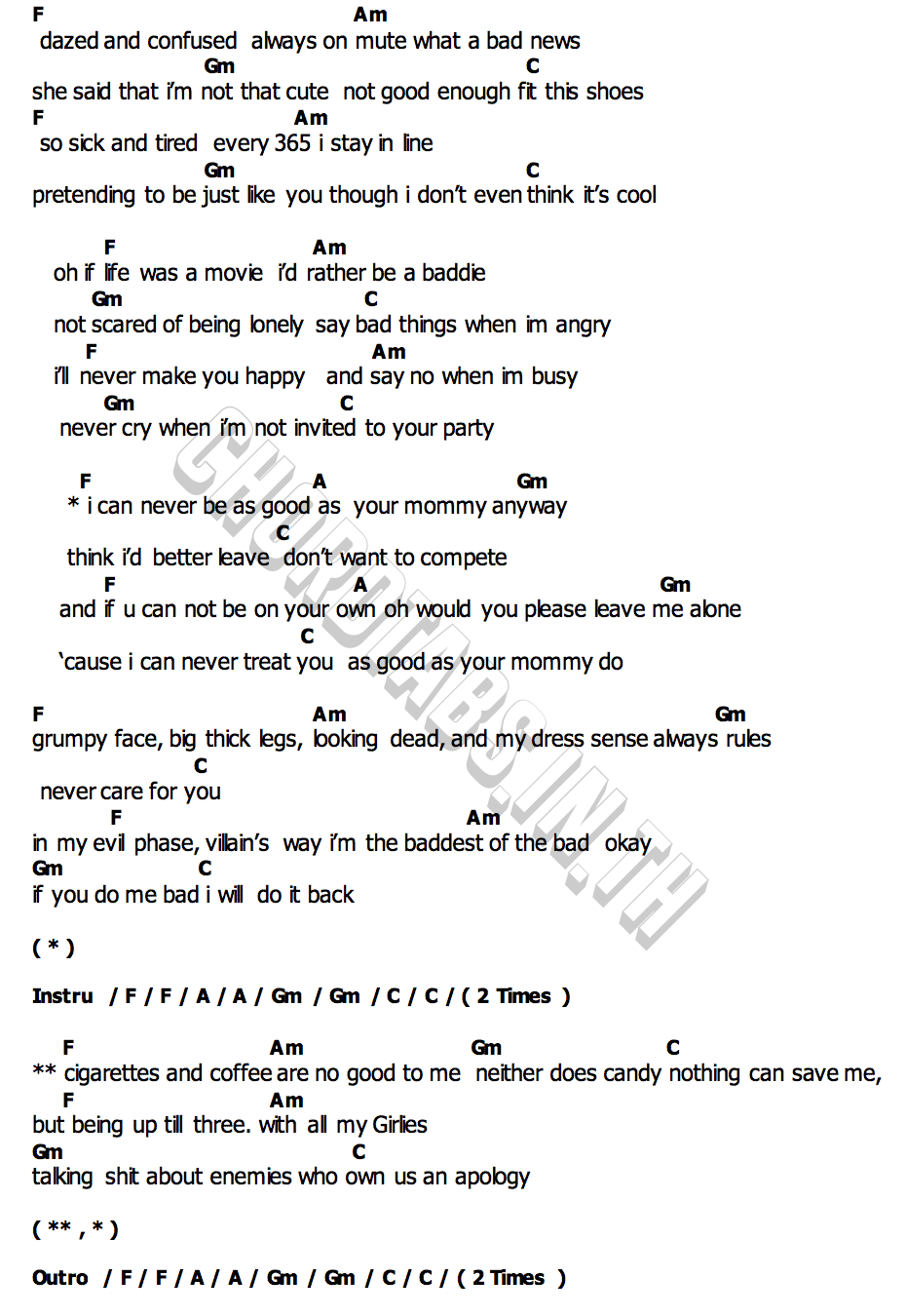 คอร์ด angry angry song wadfah