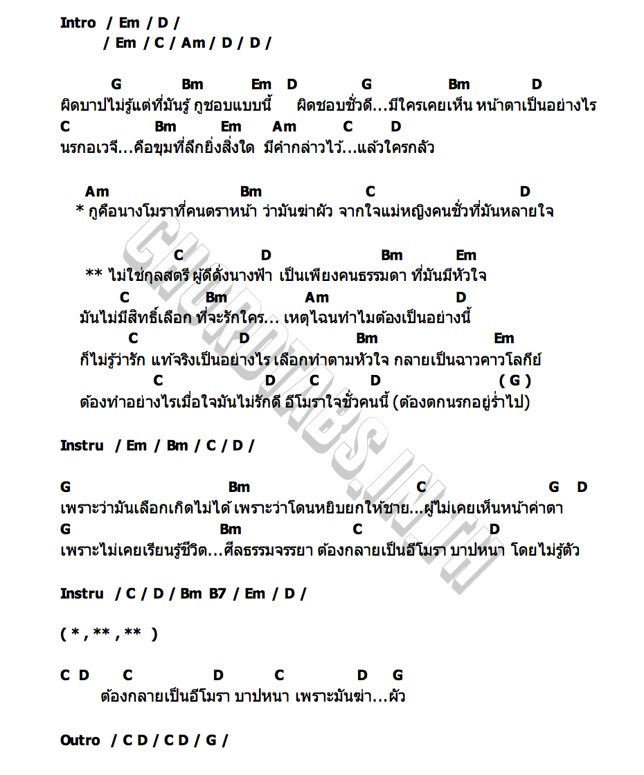 คอร์ด โมราฆ่าผัว มินตรา น่านเจ้า