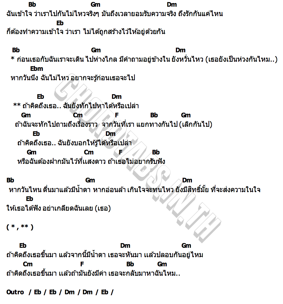 คอร์ด ถ้าคิดถึงเธอขึ้นมา guncharlie