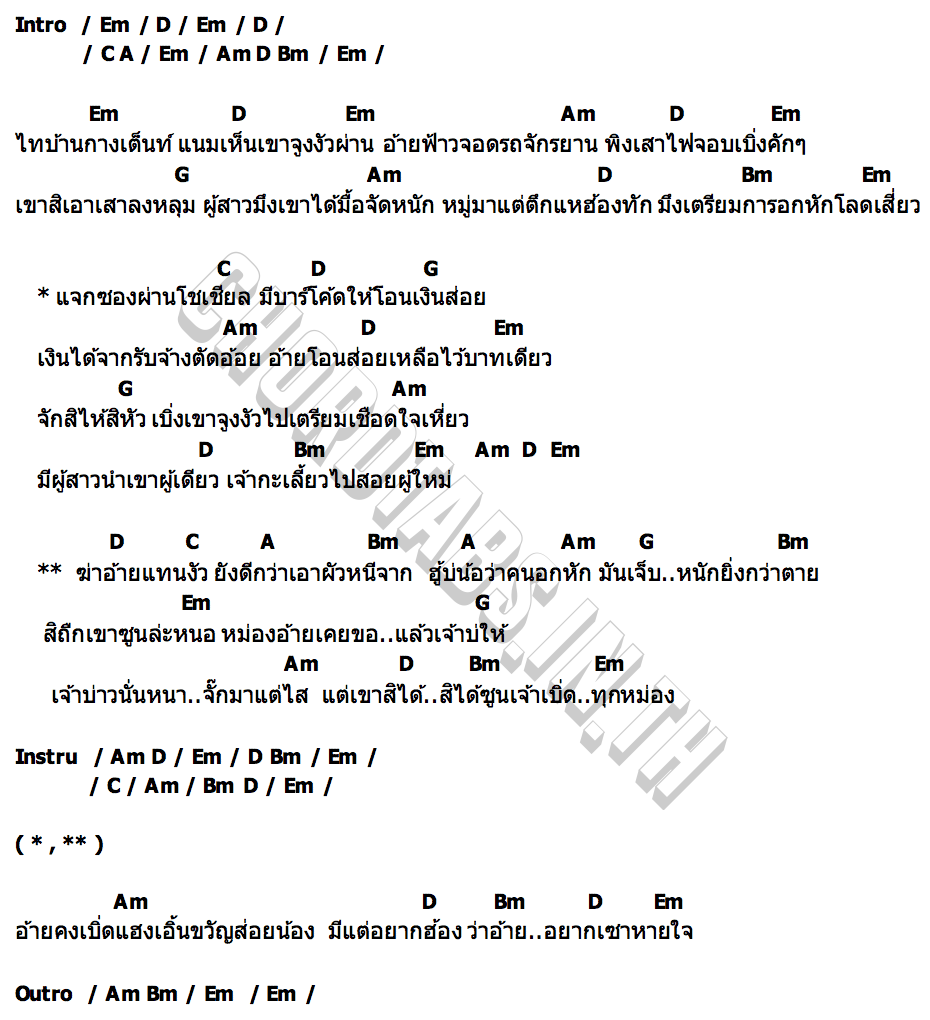 คอร์ด ฆ่าอ้ายแทนงัวสาหล่า ดำ ดัสกร