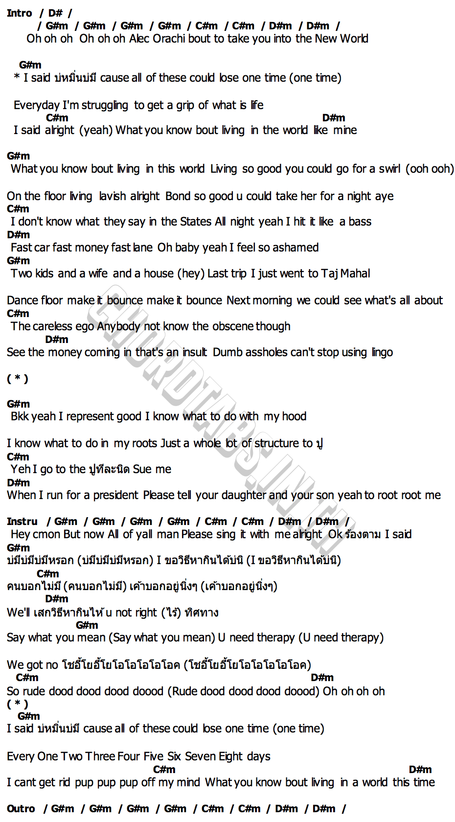 คอร์ด World Like Mine (Bor Min Bor Mee) Alec Orachi