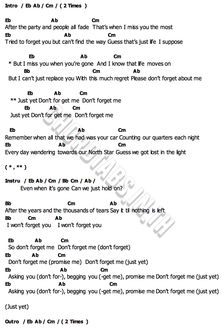 Don T Forget About Me Traduzione Don t Forget Meคอร์ด | คอร์ด Don t Forget Me Imagine Dragons