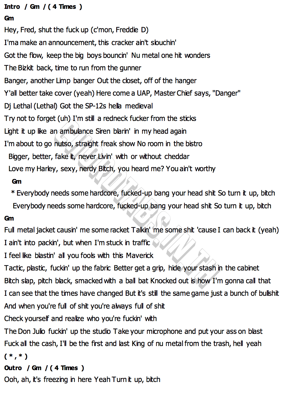 คอร์ด Turn It Up Bitch Limp Bizkit