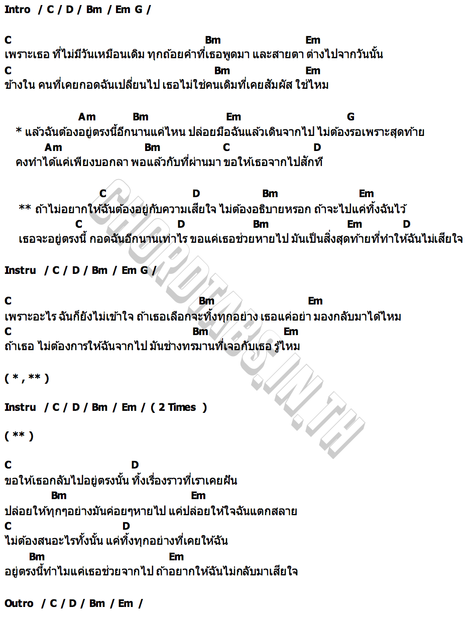 คอร์ด ถ้าไม่อยากให้ฉันเสียใจ (Gone) CURS