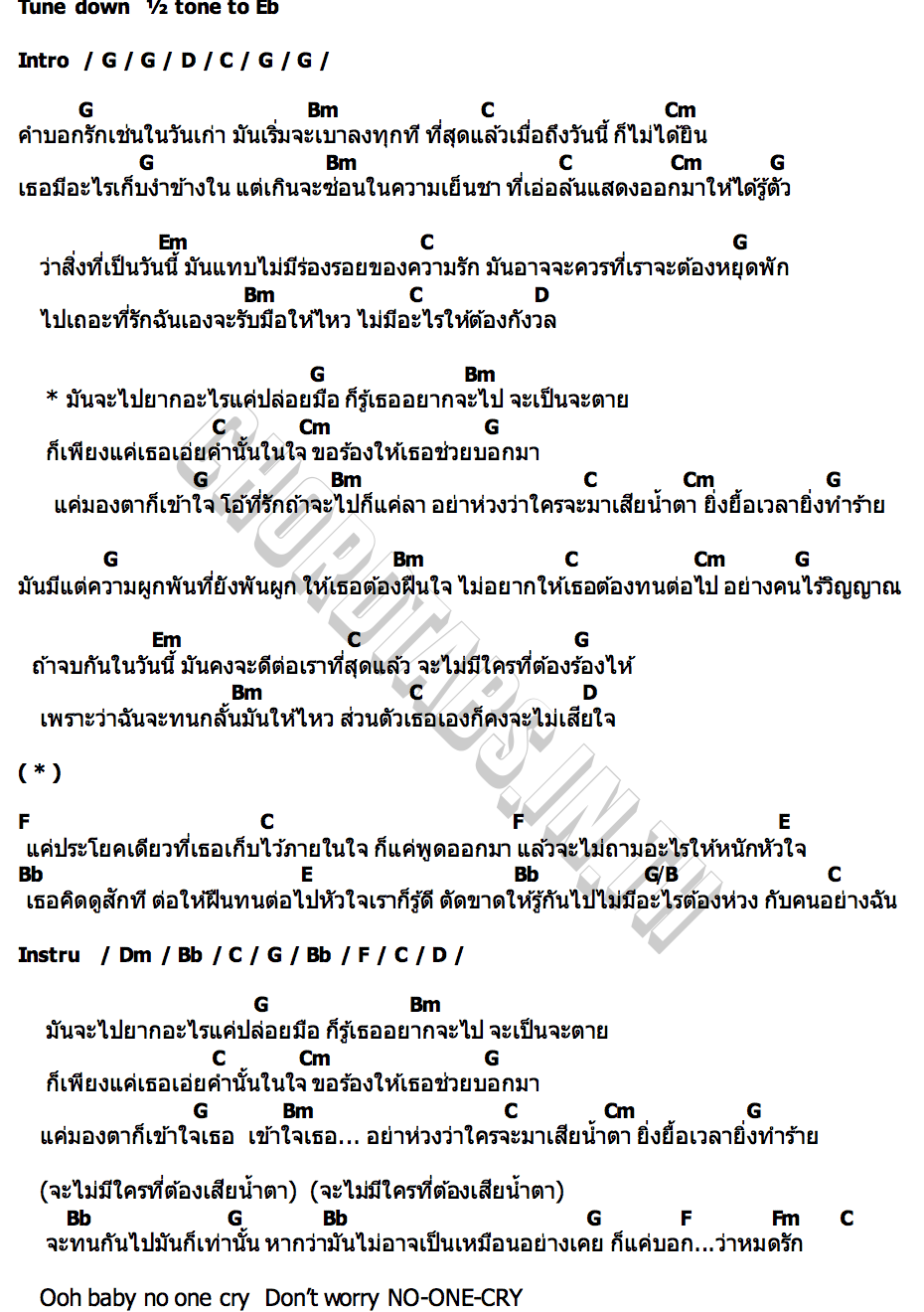 คอร์ด อย่าห่วงว่าใครจะเสียน้ำตา (NO ONE CRY) DOCTOR STONES