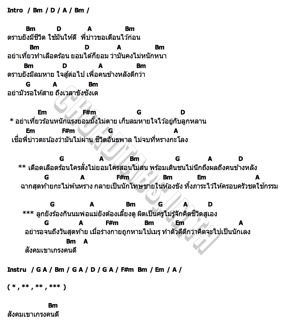 คอร์ด สังคมเขาเกรงคนดี เบนซ์ ถ้ำเล