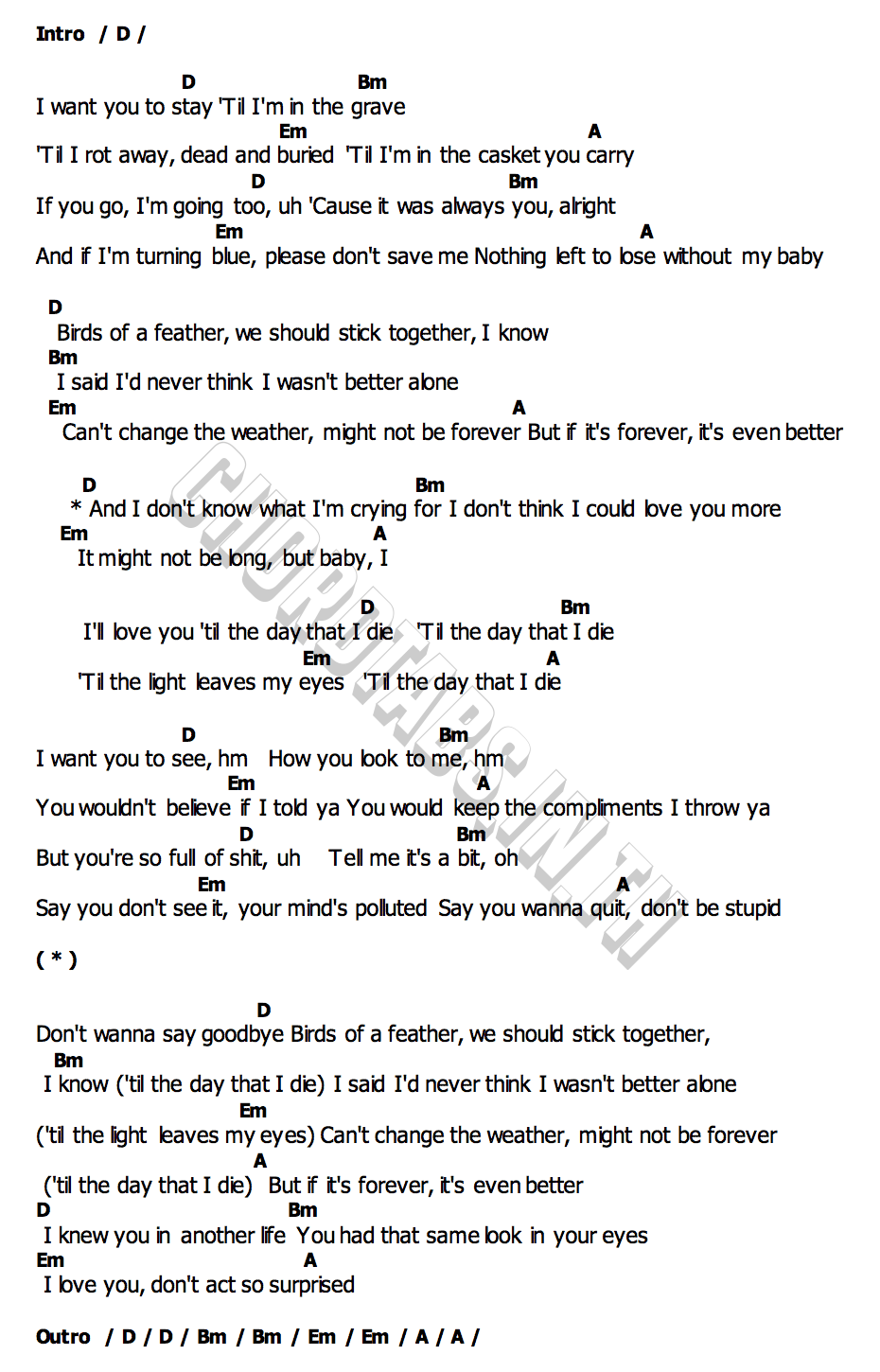 คอร์ด BIRDS OF A FEATHER Billie Eilish