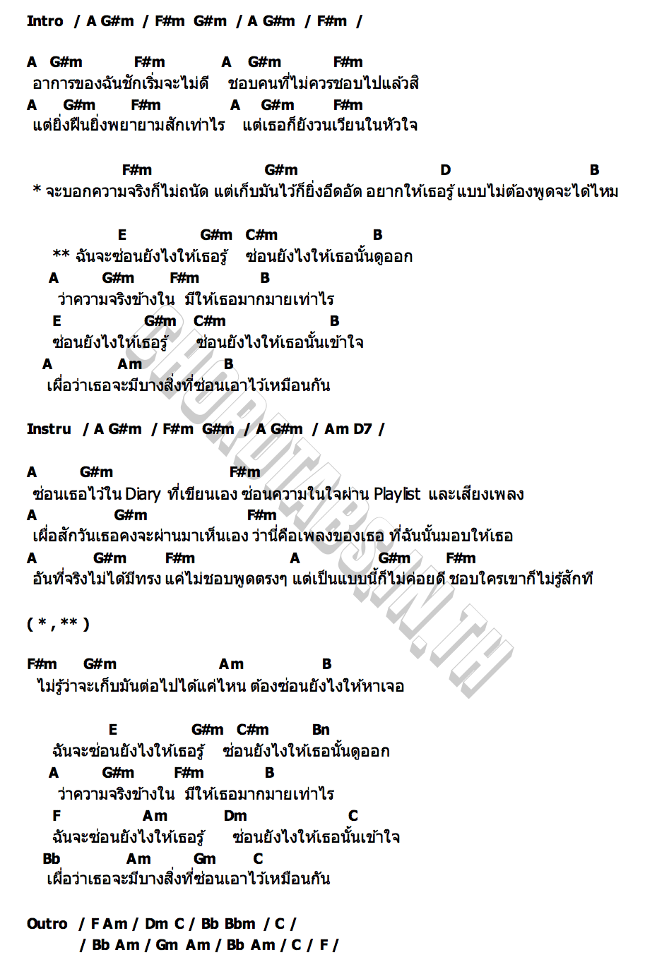 คอร์ด ซ่อนยังไงให้เธอรู้ paiiinntt