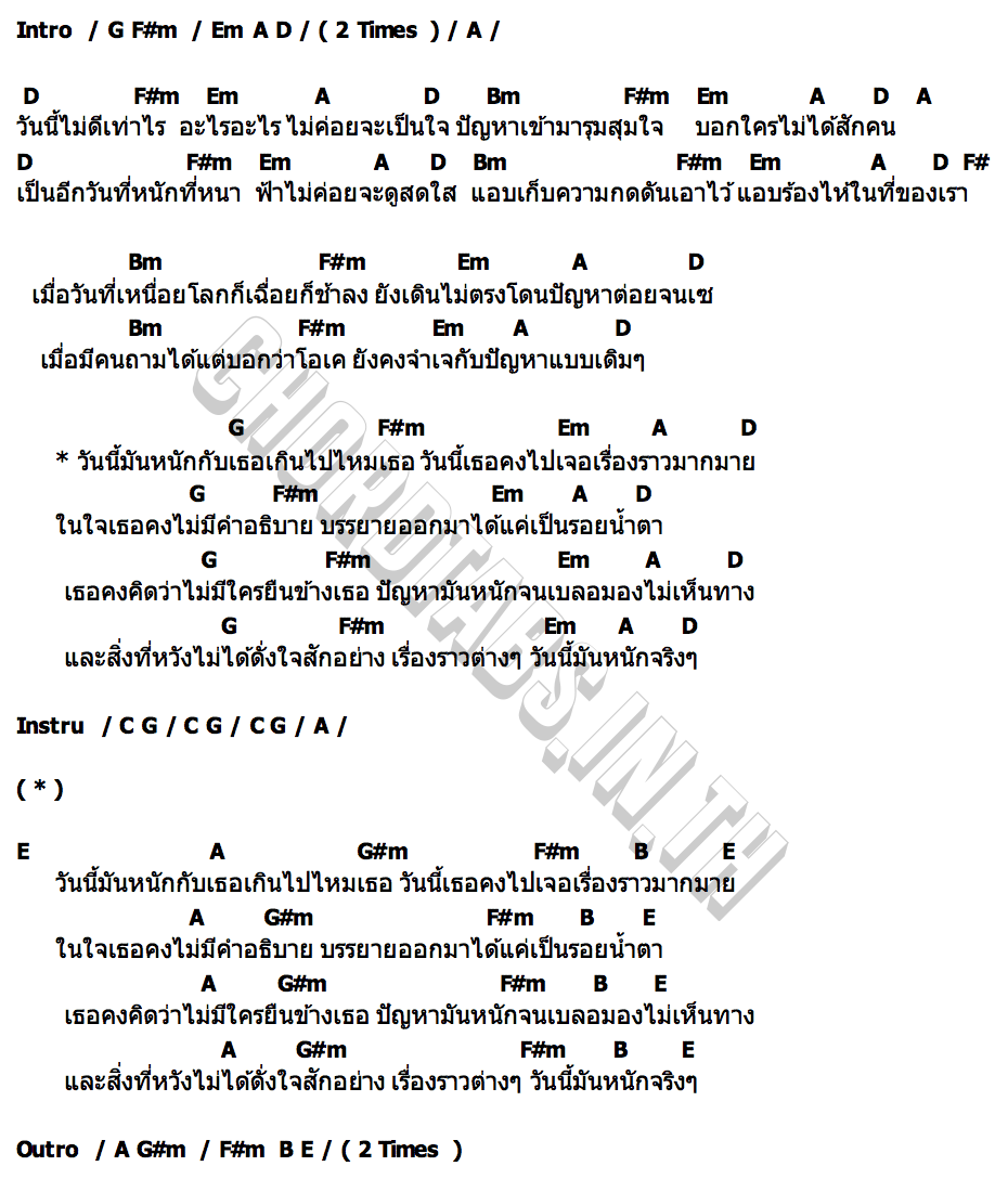 คอร์ด วันนี้มันหนักจริงๆ ฝนพรำ